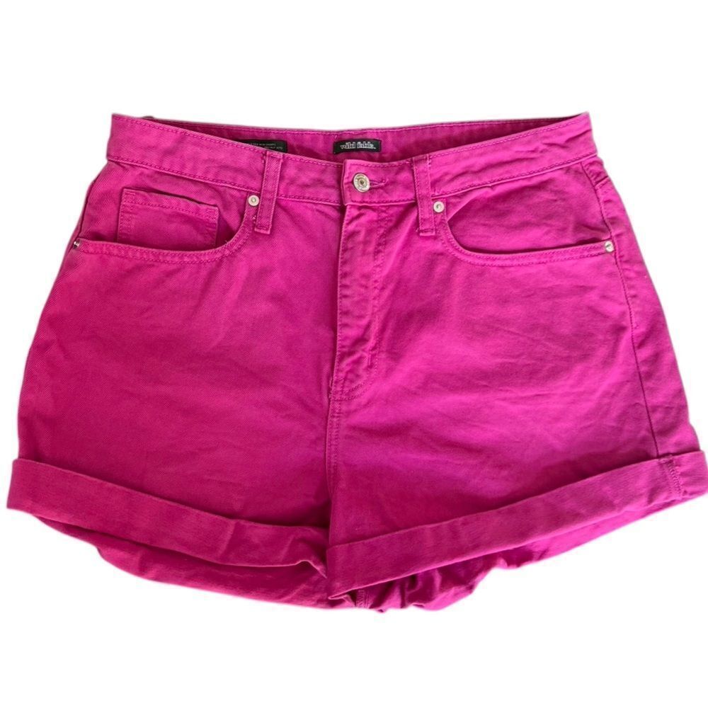 Wild Fable Highest Rise Mom Jean Shorts Size 14/32 Pink Fuchsia Rolled Hem